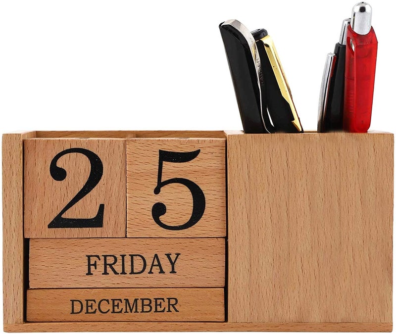 Frescorr - Calendar Block - Wooden Perpetual Desk Calendar - Home and Office Decor, 6.5 x 2.0 x 3.5 inches (Steam Beach) - Image 1